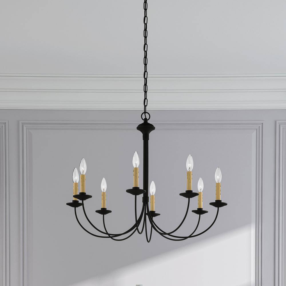 Heritage Black Steel 8-Light Curved Chandelier