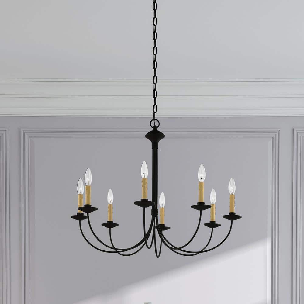 Heritage Black Steel 8-Light Curved Chandelier