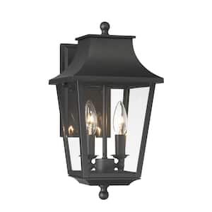 Altimeter 15.5 in. Sand Black Outdoor Hardwired Lantern Wall Sconce with Clear Glass Shades and No Bulbs Included