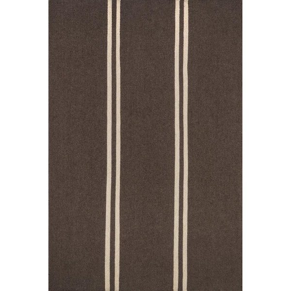 Dark Brown 10 ft. x 14 ft. Elowen Double Striped Wool Indoor/Outdoor Patio Rug