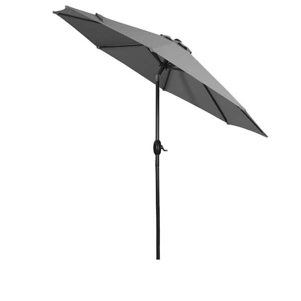 Clihome 9 ft. Outdoor Patio Market Umbrella with Push Button Tilt and Crank in Grey