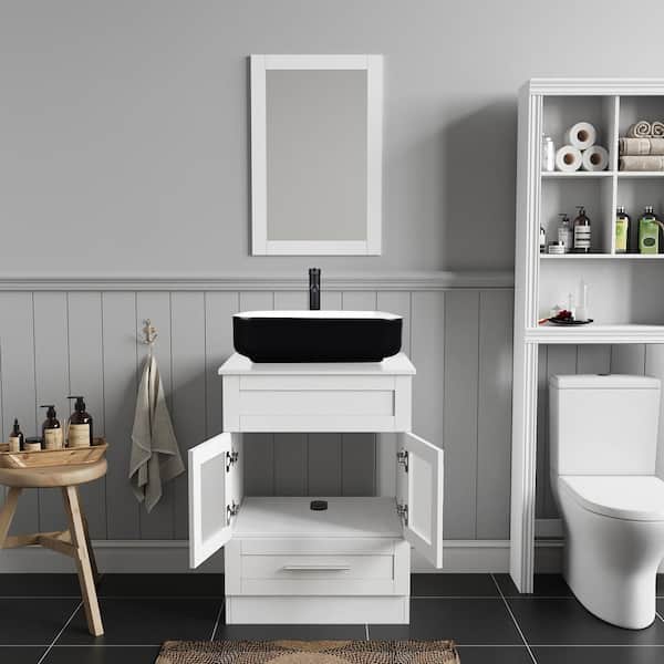 24 in. W x 19 in. D x 33 in. H Single Sink Bath Vanity in White with White Solid Surface Vanity Top and Mirror