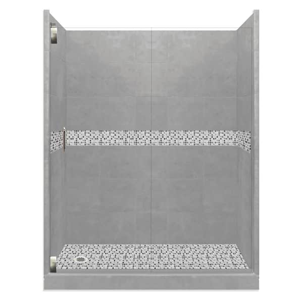 American Bath Factory Del Mar Grand Hinged 32 in. x 60 in. x 80 in. Left Drain Alcove Shower Kit in Wet Cement and Satin Nickel Hardware