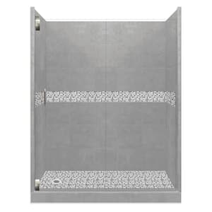 Del Mar Grand Hinged 34 in. x 60 in. x 80 in. Left Drain Alcove Shower Kit in Wet Cement and Satin Nickel Hardware