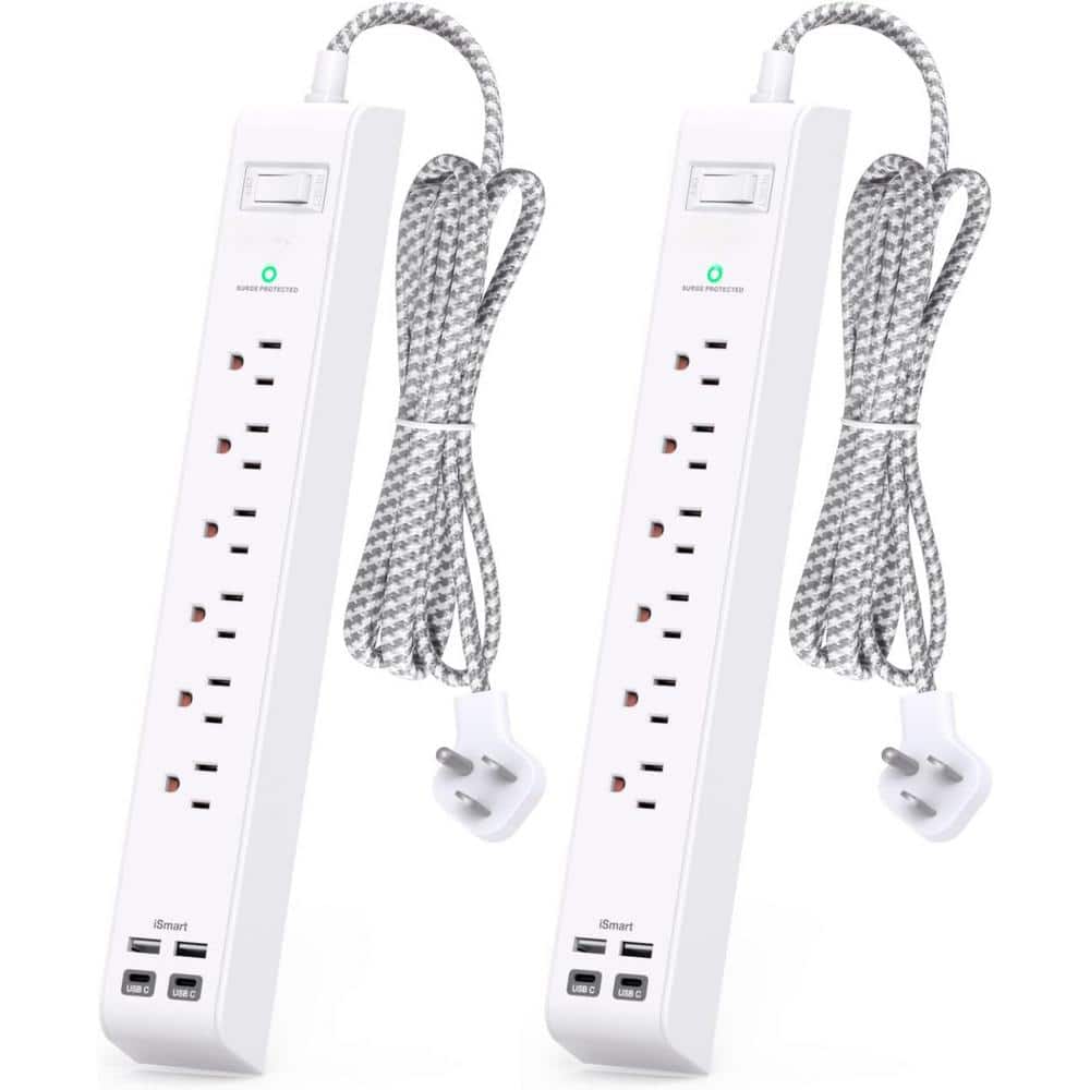 6-Outlet Power Strip Surge Protector with 4 USB Port and 5 ft. Braided Exte