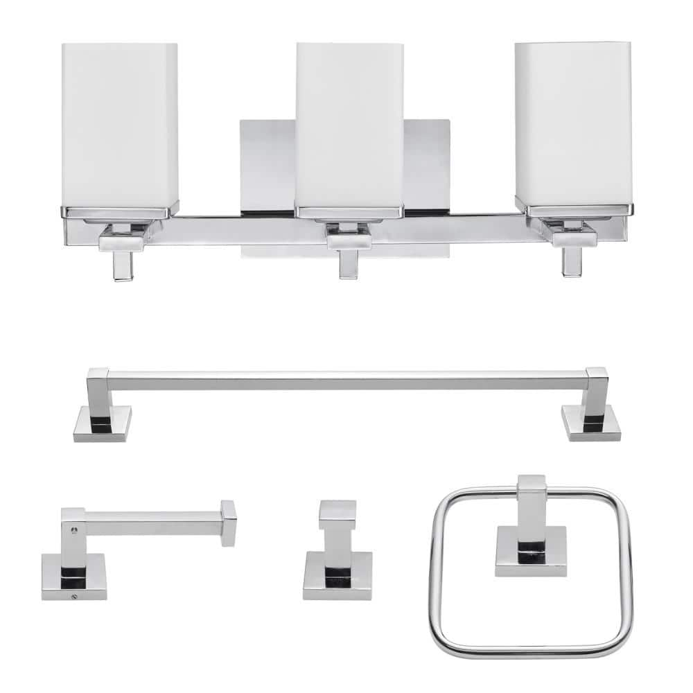 Globe Electric Finn 3-Light Chrome All-In-One Bath Light Vanity (5-Piece)