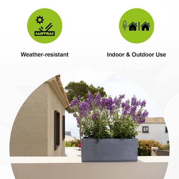PotteryPots Balcony Small 19.7 in. W Gray Fiberstone Indoor