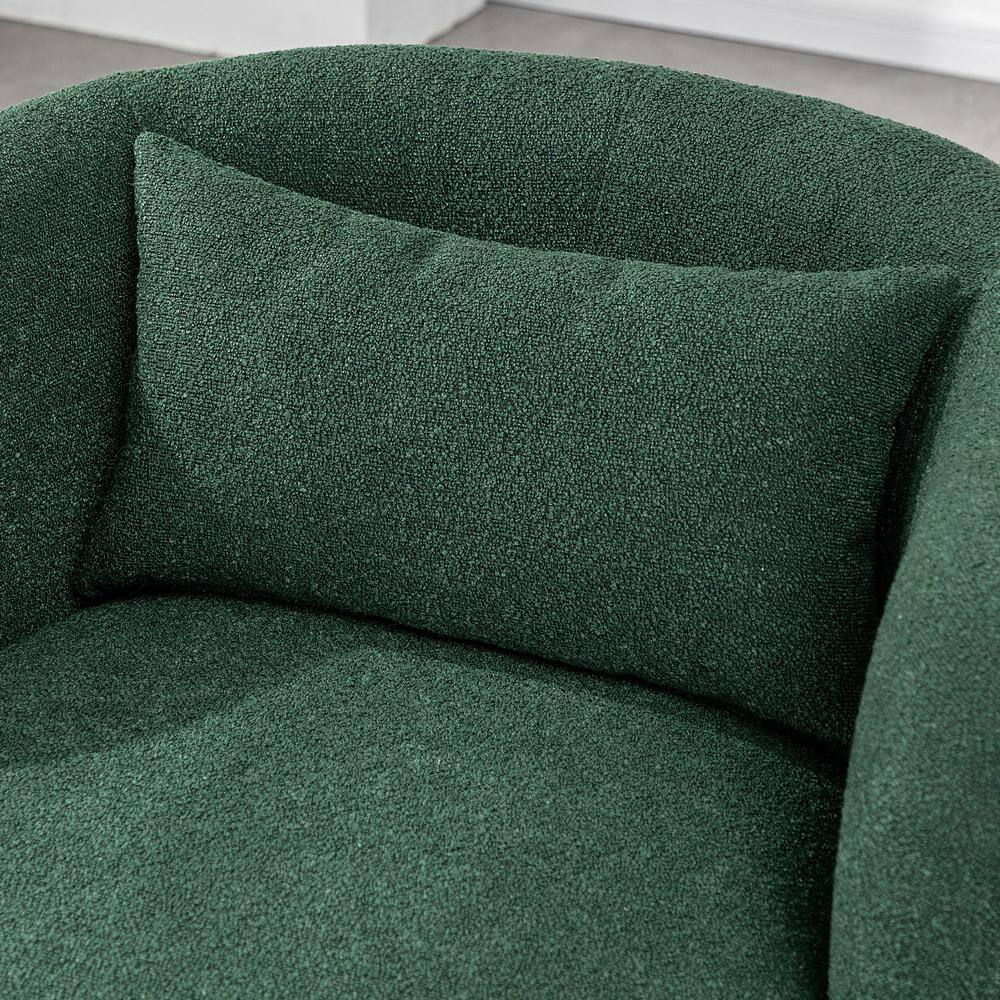 Green Boucle Swivel Barrel Armchair Set with Wood Frame