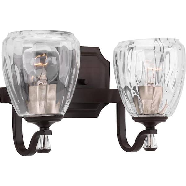 Anjoux Collection 2-Light Antique Bronze Clear Water Glass Luxe Bath Vanity Light