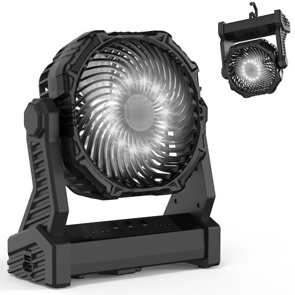 panergy 10000mAh Rechargeable Battery Jobsite Fan with Light & Hook, 270° Pivot, 3 Speeds, for Camping, Power Outage, Jobsite