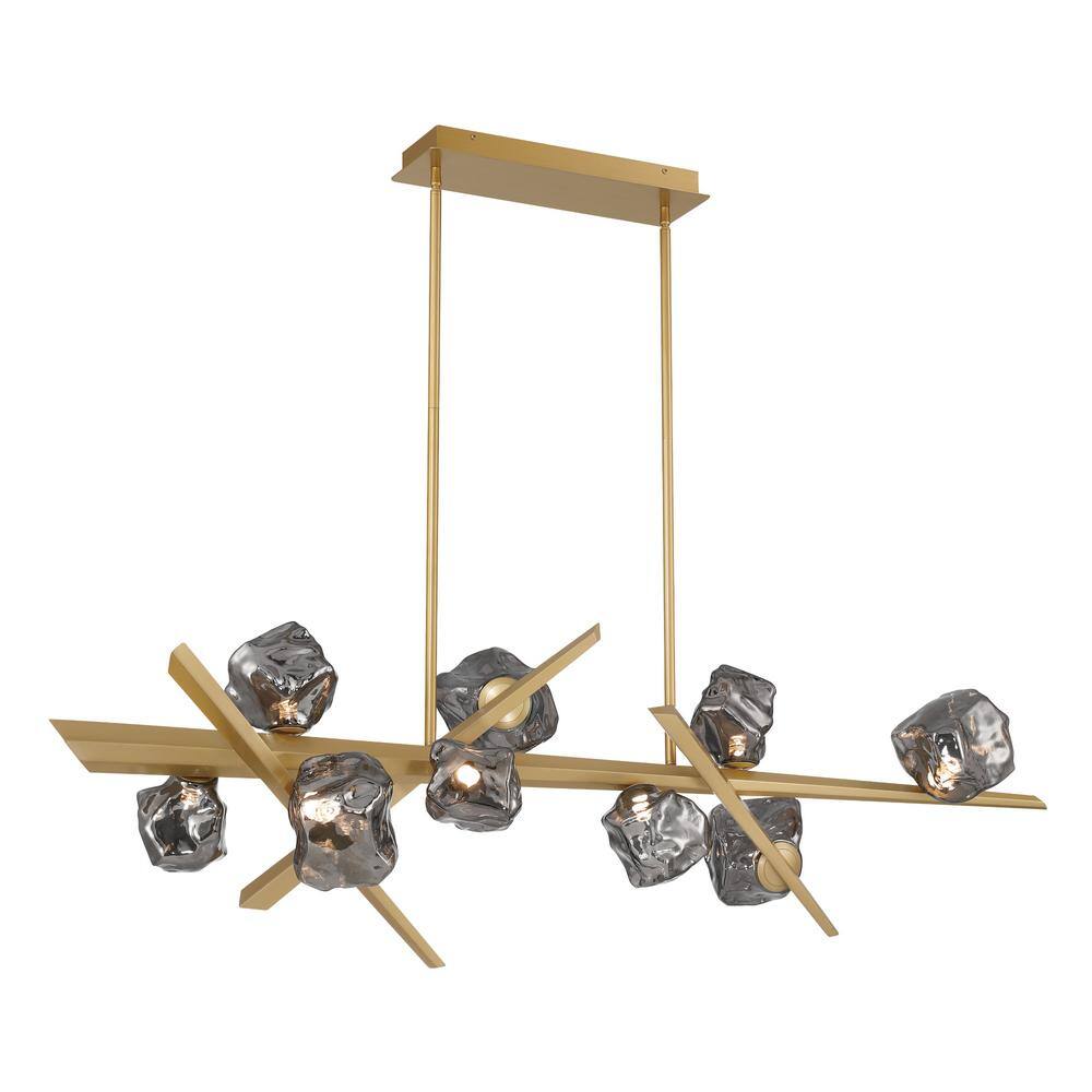 Thorah Gold 9-Light Chandelier with Charcoal Glass Shades