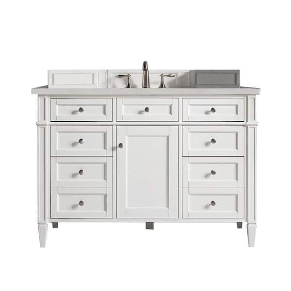 James Martin Vanities Brittany 48.0 in. W x 23.5 in. D x 34 in. H Single Bath Vanity in Bright White with Eternal Serena Quartz Top