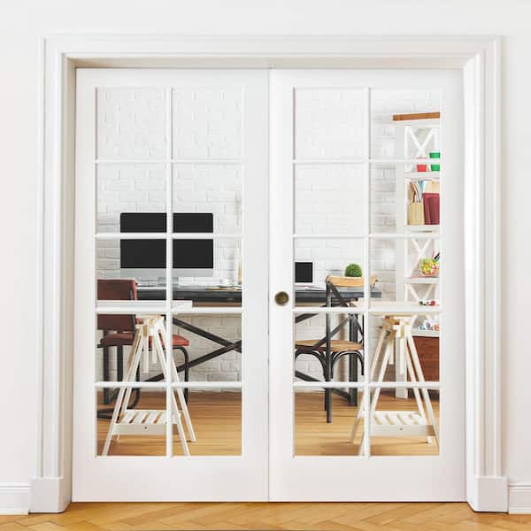 72 in. x 80 in. Craftsman Shaker 10-Lite Right Handed MDF Solid Core Double Prehung French Door