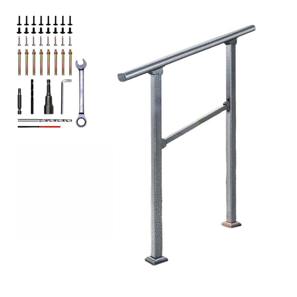Afoxsos 2-Step Adjustable Stair Railing Galvanized Steel Hand Rails for ...