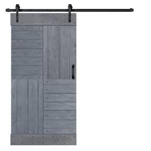 S Series 42 in. x 84 in. Dark Gray Finished DIY Solid Wood Sliding Barn Door with Hardware Kit