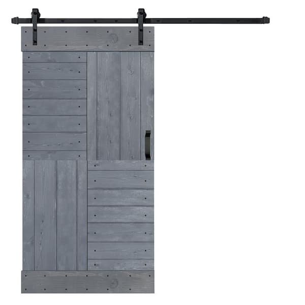ISLIFE S Series 42 in. x 84 in. Dark Gray Finished DIY Solid Wood Sliding Barn Door with Hardware Kit