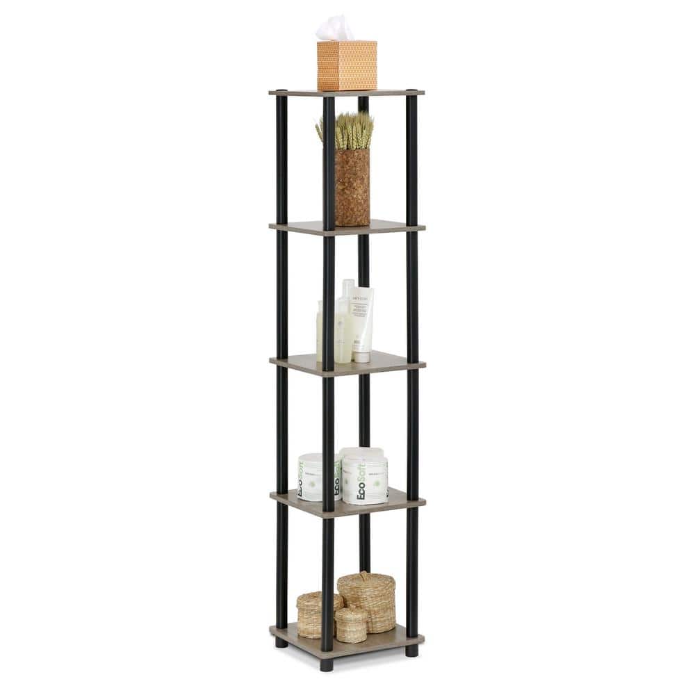 Black and Oak 5-Tier Corner Wood Shelf Unit