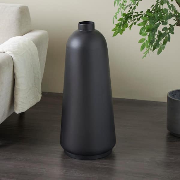 Litton Lane Black Metal Decorative Vase with Narrow Opening