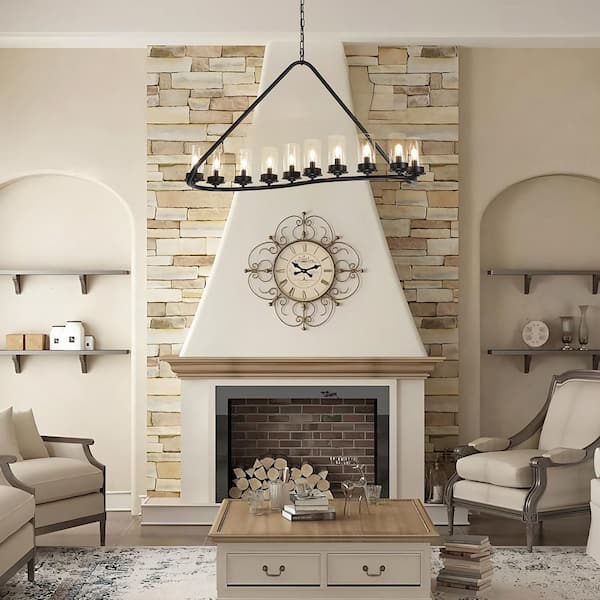 10-Light Black Modern Industrial Candle Style Chandelier with Clear Glass Shades for Dining Room Living Room Foyer