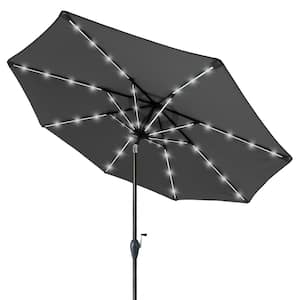Stella 9 ft. Steel Market Solar Tilt Patio Umbrella in Dark Gray With LED Light