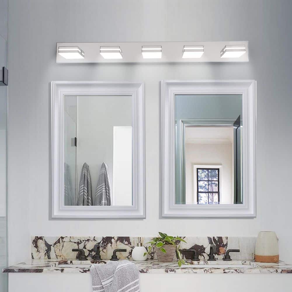 41 in. Modern Chrome 5-Light LED Bathroom Vanity Light with Minimalist Metal Frame and Bright Integrated LED Lighting price history on PriceWatchPro
