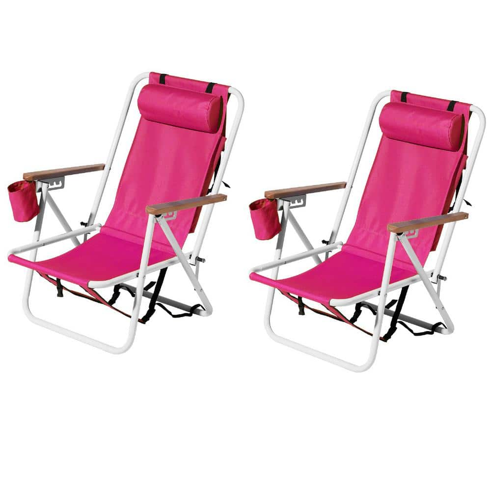 Winado Portable 2 Pack Barbie Pink Steel Folding Adjustable Headrest Beach Chair 467754834372 The Home Depot