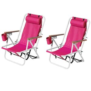 Portable 2 Pack Barbie Pink Steel Folding Adjustable Headrest Beach Chair