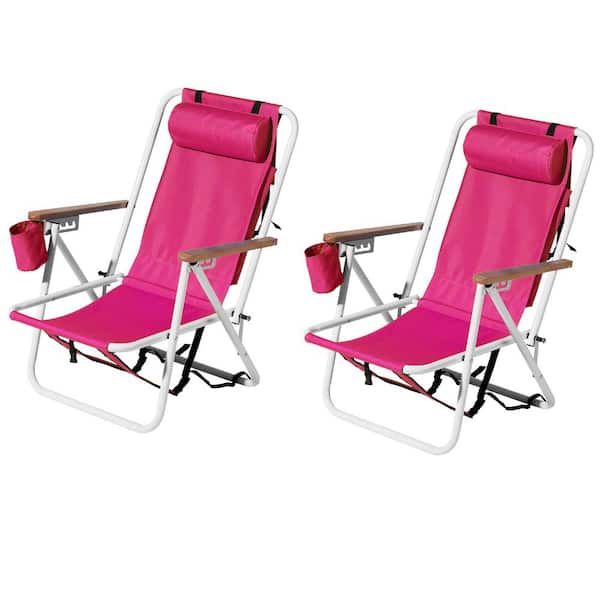 Winado Portable 2 Pack Barbie Pink Steel Folding Adjustable Headrest Beach Chair