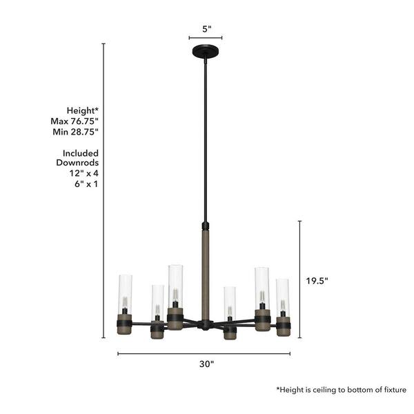 Hunter River Mill 6-Light Rustic Iron Candlestick Chandelier with Clear Seeded Glass Shades