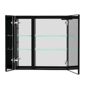 30 in. W x 30 in. H Rectangular Black Aluminum Surface Mount Medicine Cabinet with Mirror and Double Door