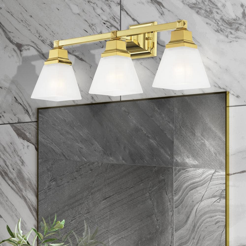 Polished Brass 3-Light Vanity with Etched Opal Glass