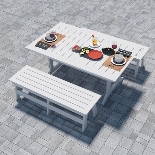 myhomore White 3-Piece Plastic Rectangular Dining Set