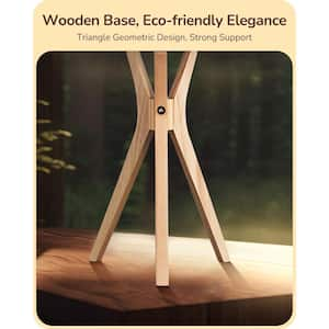 17.5 in. Natural Wooden Tripod Transitional Table Lamp with Fabric Beige Shade