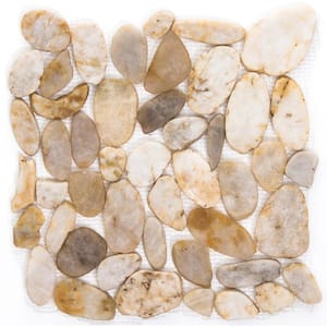 Rivera Pebbles Cream Honed 12.01 in. x 12.01 in. x 11 mm Pebbles Mesh-Mounted Mosaic Tile (1 sq. ft.)