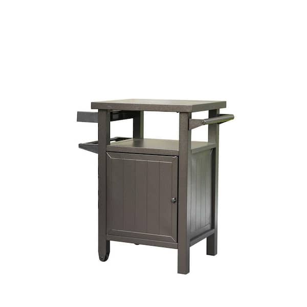 Unbranded Grill Carts Outdoor with Storage and Wheels, Whole Metal Portable Table and Storage Cabinet for BBQ, Deck in Brown