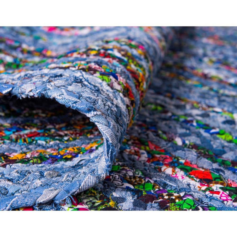 Handmade Braided Chindi Blue Multicolor 2'x3' Indoor Rug