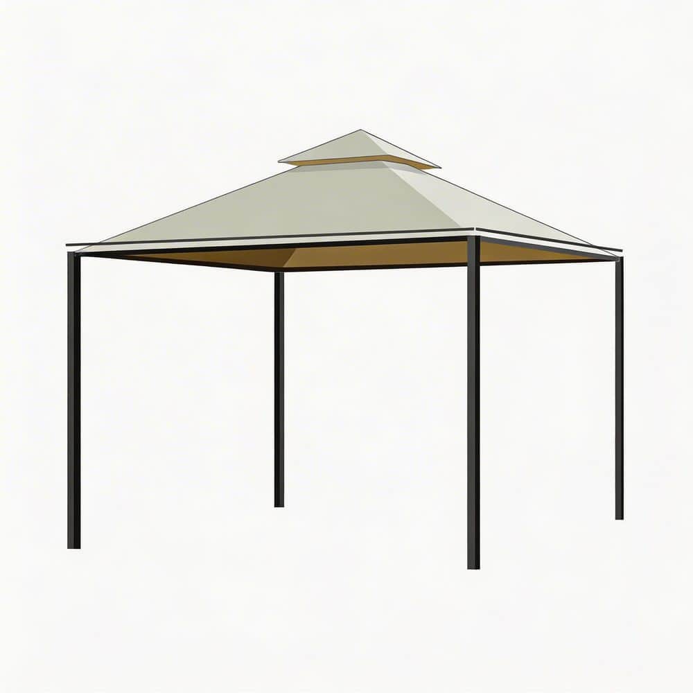 10 ft. x 10 ft. Beige Steel Outdoor Patio Gazebo with Polyester Privacy Curtains and Double Vented Canopy price history on PriceWatchPro
