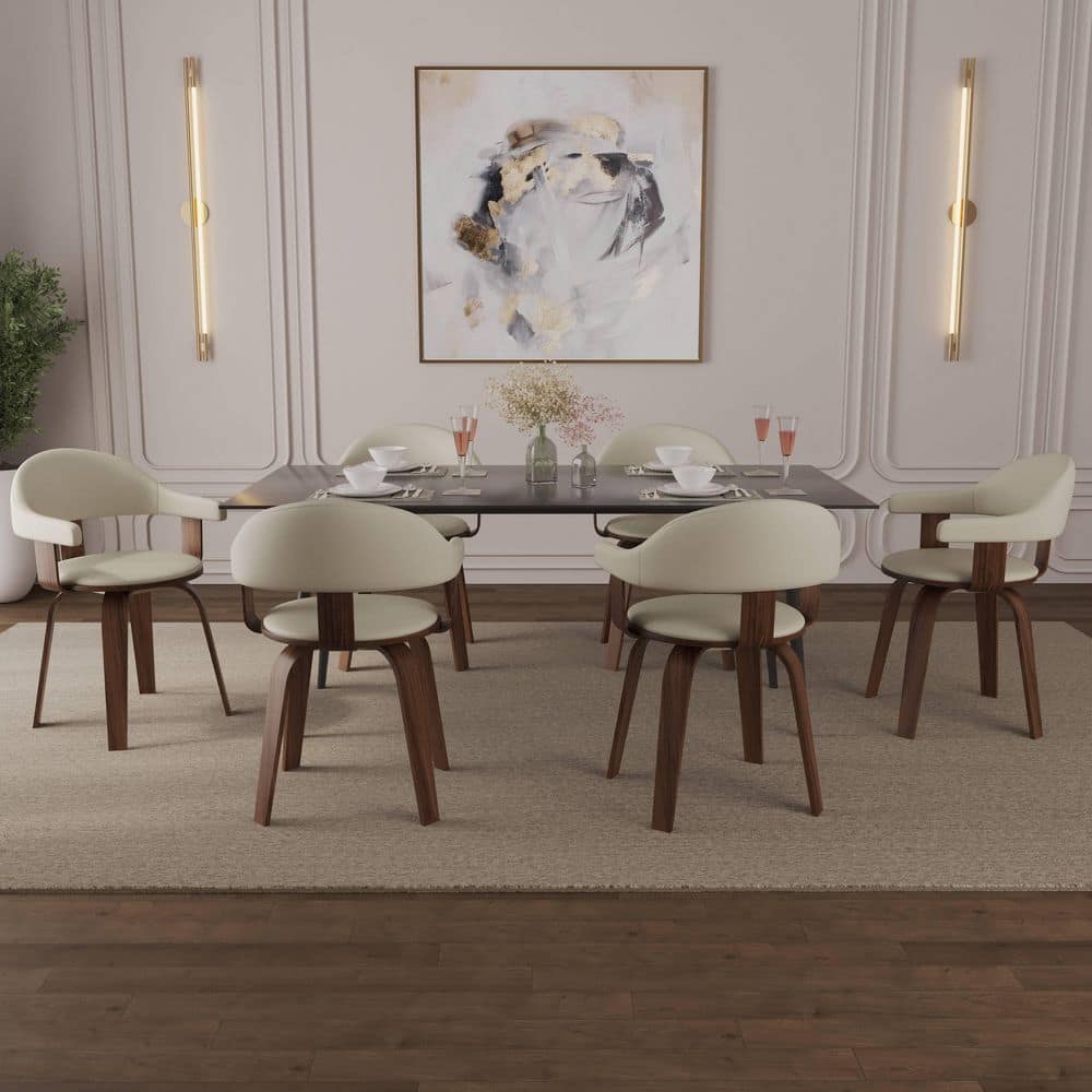 Brivo Leather Dining Chair with Wooden Legs – Open-Back Swivel Armchair with Poplar Wood Base Set of 4 in White price history on PriceWatchPro
