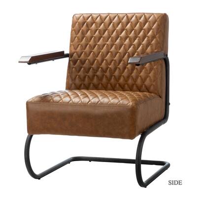 Caddoan Lesuire Black Leg Cognac PU Arm Chair with Tufted Back