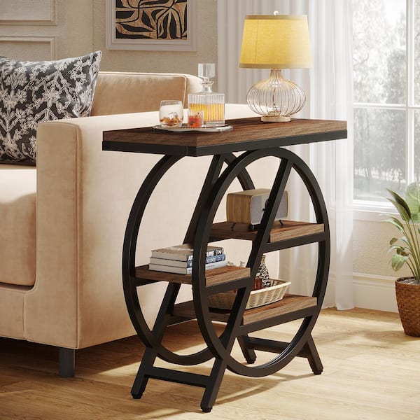 BYBLIGHT Kerlin 26 in. Brown Rectangle MDF End Table with