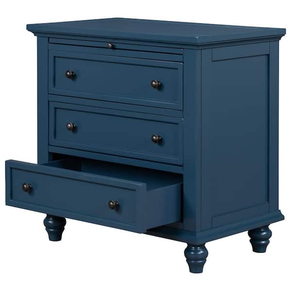 aisword Blue 3-Drawer Storage Wood Cabinet, End Table with Pull Out Tray