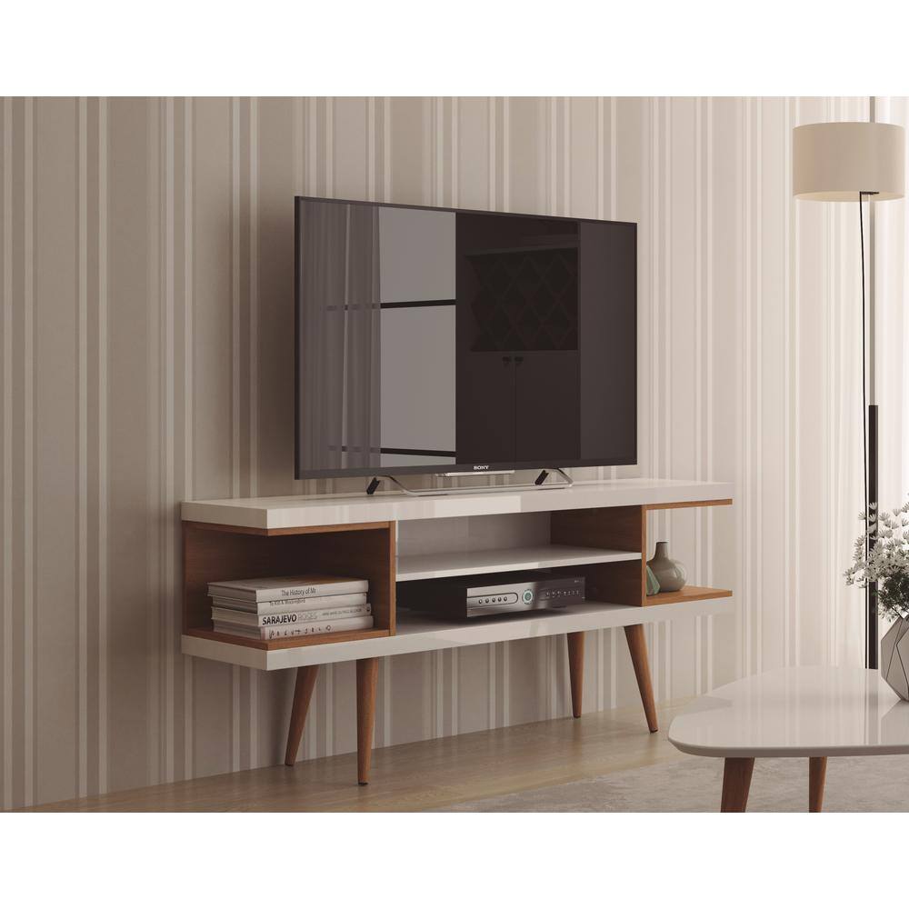 White Gloss and Maple Cream Mid-Century Modern TV Stand
