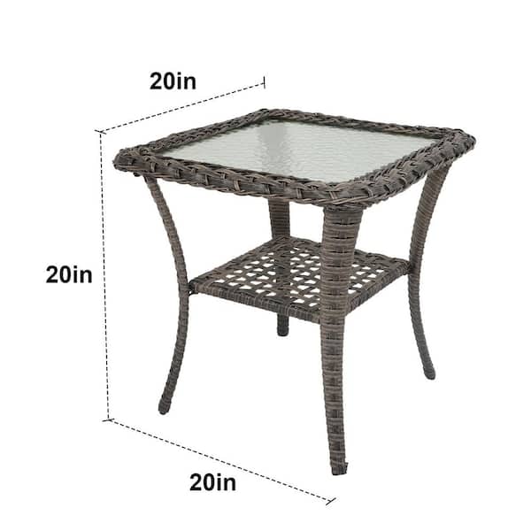 Flat Armrest Series Gray Square Wicker Outdoor Glass Side Table