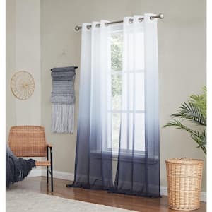 Shadow Linen White to Black Boho Look Ombre Shades Textured 76 In. W x 84 in. Window Panel Pair ( Set of 2)