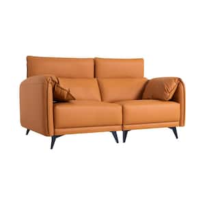 64.76 in. Faux Leather 2-Seater Loveseat Couch with Headrests Small Living Room Sofa Set in Caramel