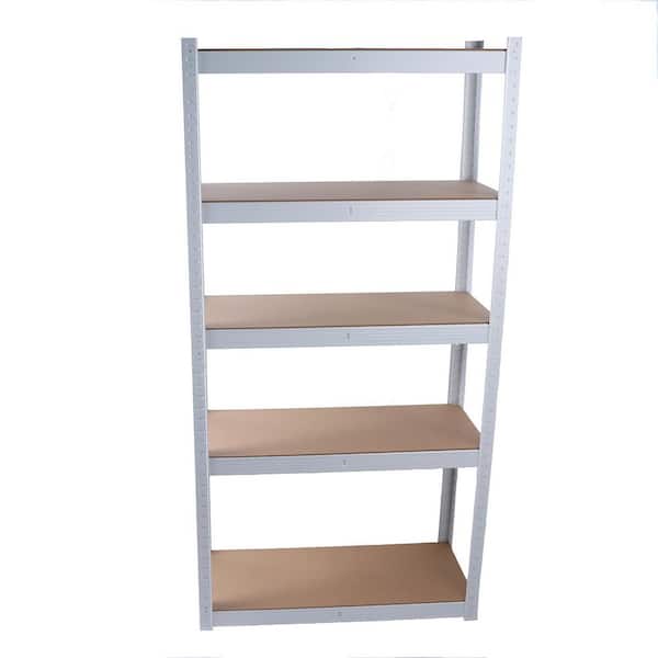 5 Tier Laminated White Metal Shelving Unit Adjustable Garage Storage Utility Rack