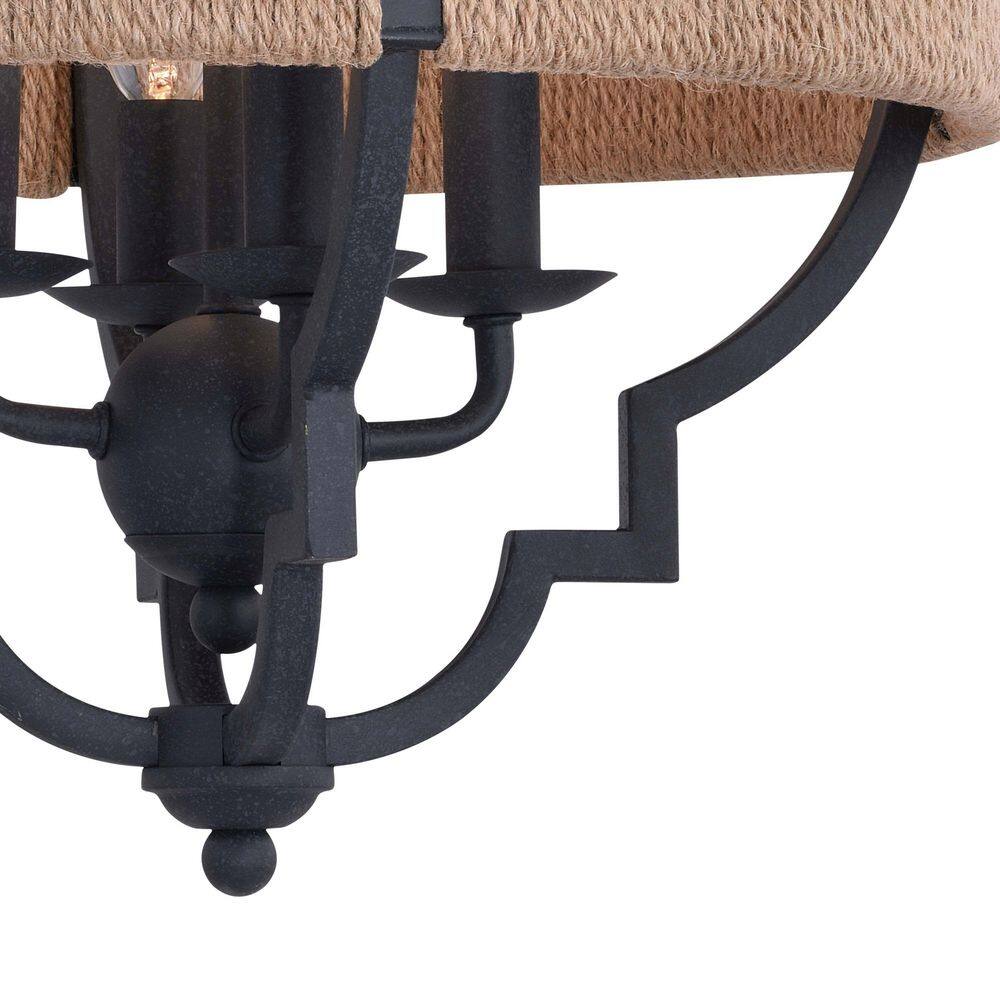 Beaumont 14" Gray and Natural Rope Quatrefoil Semi-Flush Mount