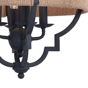 Beaumont 14-in W Gray and Natural Rope Farmhouse Cage Semi Flush Mount Ceiling Light