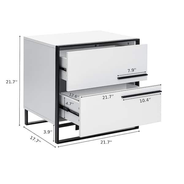 Modern LED 2-Drawer White&Black Nightstand 21.7 in. H x 21.7 in. W x 17.7  in. D With Motion Sensor Light