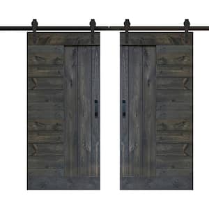 L Series 72 in. x 84 in. Carbon Gray Finished Solid Wood Double Sliding Barn Door with Hardware Kit - Assembly Needed